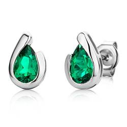 Miore Ohrringe Damen Tropfen Ohrstecker mit Edelstein/Geburtsstein grüner Smaragd 0.85 Ct aus Weißgold 9 Karat / 375 Gold von MIORE