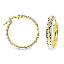 Miore Ohrringe Damen runde glänzende Creolen mit Design aus bicolor Gelbgold und Weißgold 14 Karat / 585 Gold, Ohrschmuck von MIORE