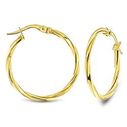 Miore Ohrringe Damen runde glänzende Creolen mit Twist Design aus Gelbgold 14 Karat / 585 Gold, Ohrschmuck von MIORE