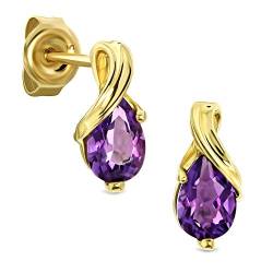 Miore Ohrringe Damen tropfen Ohrhänger mit Edelstein/Geburtsstein Amethyst in lila aus Gelbgold 9 Karat / 375 Gold, Ohrschmuck von MIORE