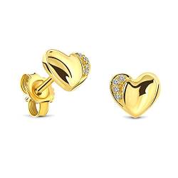 Miore Schmuck Damen 0.02 Ct Diamant Ohrringe Herz Ohrstecker mit Brillanten aus Gelbgold 18 karat/ 750 Gold von MIORE