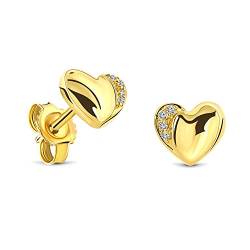 Miore Schmuck Damen 0.02 Ct Diamant Ohrstecker Herz mit 8 Diamanten Brillanten Ohrringe aus Gelbgold 9 Karat / 375 Gold von MIORE