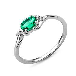 Miore Schmuck Damen 0.03 Ct Diamant Verlobungsring mit Edelstein Geburtsstein grüner Smaragd und 8 Diamanten Brillante Diamantring aus Weißgold 9 Karat (375) Gold von MIORE