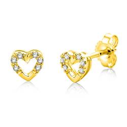 Miore Schmuck Damen 0.06 Ct Diamant Ohrstecker mit Herzen aus 12 Diamanten Brillanten Ohrringe aus Gelbgold 9 Karat / 375 Gold von MIORE