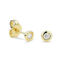 Miore Schmuck Damen 0.08 Ct Solitär Diamant Ohrstecker Ohrringe aus Gelbgold 14 Karat / 585 Gold von MIORE