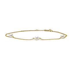 Miore Schmuck Damen Armband mit 3 weiße runde Süßwasserperlen 4.5 mm Armkette aus Gelbgold 14 Karat / 585 Gold, Länge Einstellbar 18-21cm von MIORE