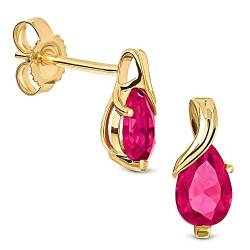 Miore Schmuck Damen Ohrstecker mit Edelstein Geburtsstein Rubin in Rot Ohrringe aus Gelbgold 14 Karat / 585 Gold von MIORE