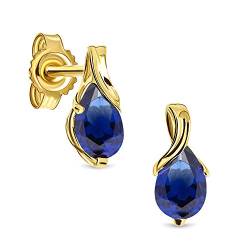 Miore Schmuck Damen Ohrstecker mit Edelstein Geburtsstein Saphir in Blau Ohrringe aus Gelbgold 14 Karat / 585 Gold von MIORE