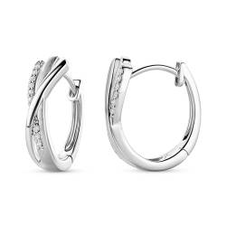 Miore Silber Ohrringe Damen Creolen Stilvolle Ring-Ohrringe aus 925 Sterling Silber mit farblosen Zirkonia-Steinen, Ohrschmuck 16,5x6mm von MIORE