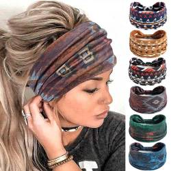 6 Stück Stirnbänder für Frauen Haar UK Kopftücher Breite Weiche Damen Stirnband Boho Mode Bandanas Knoten Erwachsene Haarbänder Elastische Sport Laufen Yoga Kopf Wraps (P6BohoRenA) von MIQIQAO