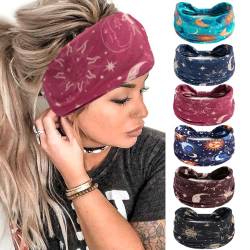 6 Stück Stirnbänder für Frauen Haar UK Kopftücher Breite Weiche Damen Stirnband Boho Mode Bandanas Knoten Erwachsene Haarbänder Elastische Sport Laufen Yoga Kopf Wraps (P6MoonA) von MIQIQAO