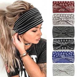 6 Stück Stirnbänder für Frauen Haar UK Kopftücher Breite Weiche Damen Stirnband Boho Mode Bandanas Knoten Erwachsene Haarbänder Elastische Sport Laufen Yoga Kopf Wraps (P6TiaoWen) von MIQIQAO