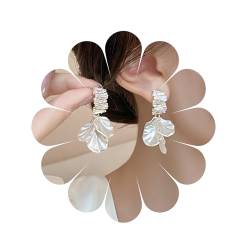 CZ Lange baumelnde Muschel-Ohrringe, Kristall, unregelmäßige geometrische Muschel-Tropfenohrringe, Blumen-baumelnde Ohrringe für Frauen und Mädchen von MIQIQAO