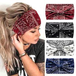 Kopftücher für Frauen, breite elastische weiche Boho-Stirnband Mode Bandanas Knoten Erwachsene Schals Yoga Sport Laufen Haarbänder, Head Wraps (4WYaoguo) von MIQIQAO