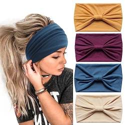 Kopftücher für Frauen, breite elastische weiche Boho-Stirnband Mode Bandanas Knoten Erwachsene Schals Yoga Sport Laufen Haarbänder, Head Wraps (P4WColorBlue) von MIQIQAO