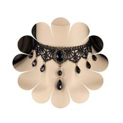 MIQIQAO Schwarze Spitze Choker Halskette Schwarzer Perlenanhänger Chock Gothic Tattoo Choker Hollow floral Halskette Kettenschmuck für Frauen und Mädchen (LacePearAde) von MIQIQAO