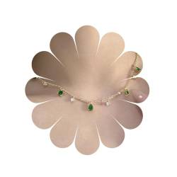 MIQIQAO Smaragd-Edelstein-Halskette, grüner Diamant-Anhänger, Choker-Halskette, grüner Kristall, verstellbare Schlüsselbeinkette, Schmuck für Damen und Mädchen, Zink von MIQIQAO