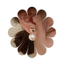 Perlen-Ohrstecker für Damen, goldenes Herz, Vintage-Ohrringe, Birnen-Ohrringe, weiße große Perlen-Ohrringe, Braut-Perlen-Ohrringe, Perlen-Hochzeits-Ohrringe, Schmuck für Frauen und Mädchen von MIQIQAO