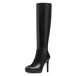 MIRAAZZURRA Damen Kniehohe Stiefel Plateau Stiletto High Heel Runde Zehenstiefel für Frauen mit seitlichem Reißverschluss Schwarz EU 37 von MIRAAZZURRA