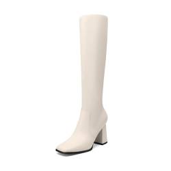MIRAAZZURRA Damen Kniehohe Stiefel mit Blockabsatz und eckiger Zehenpartie für Frauen Weiß EU 36 von MIRAAZZURRA
