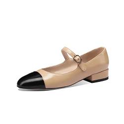 MIRAAZZURRA Damen Mary Jane Pumps High Heels Classic Two Tones Round Toe Arbeitsschuhe für Damen Fashion Kleid Schuhe, Hautfarben, 2,5 cm, 38 EU von MIRAAZZURRA