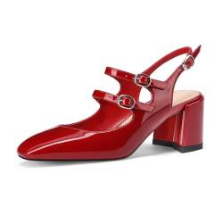 MIRAAZZURRA Damen Mary Janes Pumps mit rundem Zehenbereich Riemen und blockiertem Absatz mit verstellbarer Schnalle Rot EU 37 von MIRAAZZURRA