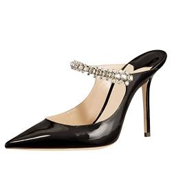 MIRAAZZURRA Damen Pantoletten mit Absatz, Strass, Riemchen, spitzer Zehenbereich, Pantoletten, Stiletto, High Heels, Slipper, Brautsandalen für Frauen, Schwarz (Schwarz 10 cm), 41 EU von MIRAAZZURRA