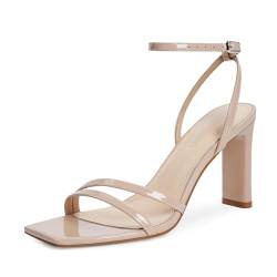 MIRAAZZURRA Damen Sandalen Klobig High Heel Quadratische Offene Zehe Slingback Heel Sandalen with Ankle Strap für Kleider Party Schuhe Nackt 39 von MIRAAZZURRA