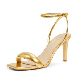 MIRAAZZURRA Damen Sandalen Riemchen High Heel Quadratische Offene Zehe Slingback Heel Sandalen with Ankle Strap für Kleider Party Schuhe Gold 42 von MIRAAZZURRA