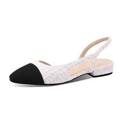 MIRAAZZURRA Damen Slingback Flach Pumps geschlossene runde Zehe Sandalens zweifarbige lässige Büroschuhe Weißer Tweed EU40 von MIRAAZZURRA