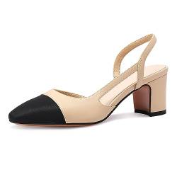 MIRAAZZURRA Damen Slingback Pumps geschlossene runde Zehe Blockabsatz zweifarbige lässige klobige Absätze Büroschuhe Nude EU36 von MIRAAZZURRA