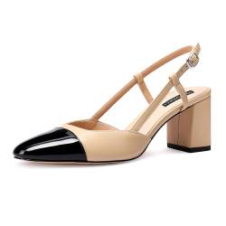 MIRAAZZURRA Damen Slingback Pumps geschlossene runde Zehe Blockabsatz zweifarbige lässige klobige Absätze Büroschuhe Nude EU41 von MIRAAZZURRA