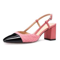 MIRAAZZURRA Damen Slingback Pumps geschlossene runde Zehe Blockabsatz zweifarbige lässige klobige Absätze Büroschuhe Rosa Tweed EU39 von MIRAAZZURRA