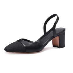 MIRAAZZURRA Damen Slingback Pumps geschlossene runde Zehe Blockabsatz zweifarbige lässige klobige Absätze Büroschuhe Schwarz EU37 von MIRAAZZURRA