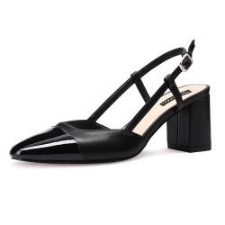 MIRAAZZURRA Damen Slingback Pumps geschlossene runde Zehe Blockabsatz zweifarbige lässige klobige Absätze Büroschuhe Schwarz EU39 von MIRAAZZURRA