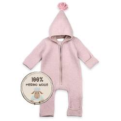 MIRARI Kids Walkoverall Baby Wollwalk Anzug | 100% Walkwolle | Herbst Winter Erstausstattung | mit Reißverschluss und Kapuze (Rosa, 6 Monate) von MIRARI Kids