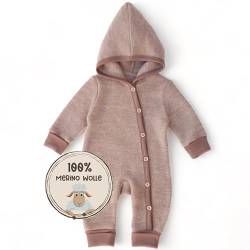 MIRARI Kids Wolloverall Baby Wollfleece Anzug | 100% Fleecewolle | Herbst Winter Erstausstattung | mit Knöpfen und Kapuze von MIRARI Kids