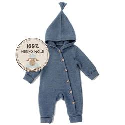 MIRARI Kids Wolloverall Baby Wollfleece Anzug | 100% Fleecewolle | Herbst Winter Erstausstattung | mit Knöpfen und Kapuze von MIRARI Kids