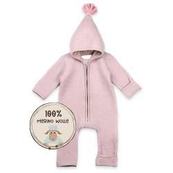Mirari Baby Wollwalk Overall | 100% Walkwolle | Anzug für die Erstausstattung | mit Reißverschluss und Kapuze (Rosa, 3 Monate) von MIRARI Kids