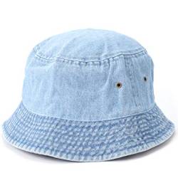 MIRMARU Vintage 100% Baumwolle Canvas Denim Bucket Hat - Casual Outdoor Angeln Wandern Safari Boonie Hut, hellblau, L/XL von MIRMARU