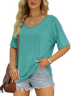 MIROL Damen Halbarm T-Shirts Mode V Ausschnitt Oversized Lose Tops Solid Casual Basic Blusen, hellgrün, Groß von MIROL