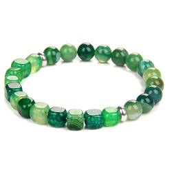 Turmalin-Achat-Armband, quadratisch, Stein, Armbänder for Damen, Herren, Weiß, Rot, Achate, Würfel, Perlen, Armreifen, Schmuck, Geschenk, 2. Roter Achat, 23 cm (Color : 37.green Agate, Size : 19cm) von MIRONS