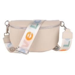 MIRROSI® Bauchtasche Damen, Echtleder, Made in Italy, Umhängetasche, Brusttasche, Crossbody Bag (1 Tasche & 2 Gurte) (Beige (LOVE Beige), Mittelgroße Tasche (25x16x7cm)) von MIRROSI