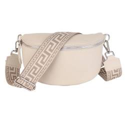 MIRROSI® Bauchtasche Damen, Echtleder, Made in Italy, Umhängetasche, Brusttasche, Crossbody Bag (1 Tasche & 2 Gurte) (Beige (NN Taupe), Große Tasche (28x18x9cm)) von MIRROSI