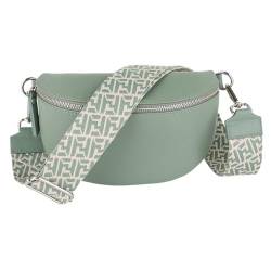 MIRROSI® Bauchtasche Damen, Echtleder, Made in Italy, Umhängetasche, Brusttasche, Crossbody Bag (1 Tasche & 2 Gurte) (Mint (Netz), Mittelgroße Tasche (25x16x7cm)) von MIRROSI