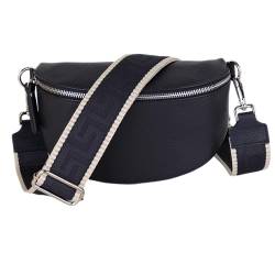 MIRROSI® Bauchtasche Damen, Echtleder, Made in Italy, Umhängetasche, Brusttasche, Crossbody Bag (1 Tasche & 2 Gurte) (Navy (Uni), Mittelgroße Tasche (25x16x7cm)) von MIRROSI