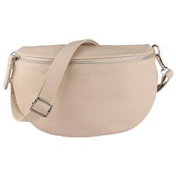 MIRROSI® Bauchtasche Damen, Made in Italy, Echtleder Umhängetasche Echtes Leder, Brusttasche, Crossbody Bag aus Echtem Leder, in 3 Größen erhältlich (Beige Silberner Reißverschluss) (Gr.S) von MIRROSI