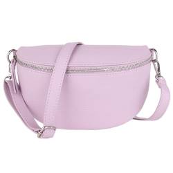 MIRROSI® Bauchtasche Damen, Made in Italy, Echtleder Umhängetasche Echtes Leder, Brusttasche, Crossbody Bag aus Echtem Leder, in 3 Größen erhältlich (Flieder Silberner Reißverschluss) (Gr.M) von MIRROSI