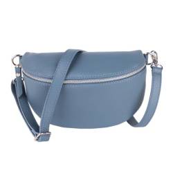 MIRROSI® Bauchtasche Damen, Made in Italy, Echtleder Umhängetasche Echtes Leder, Brusttasche, Crossbody Bag aus Echtem Leder, in 3 Größen erhältlich (Jeansblau Silberner Reißverschluss) (Gr.L) von MIRROSI