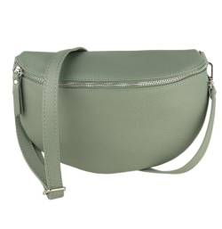 MIRROSI® Bauchtasche Damen, Made in Italy, Echtleder Umhängetasche Echtes Leder, Brusttasche, Crossbody Bag aus Echtem Leder, in 3 Größen erhältlich (Mint Silberner Reißverschluss) (Gr.M) von MIRROSI